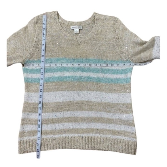 Christopher & Banks Cream Striped crochet Knit Sparkly Sweater - Picture 3 of 6